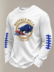 Men'S  Print Football Fans Gameday Casual Waffle Long Sleeve T-Shirt
