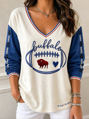 Vintage Football Graphic Women's V‑Neck Top