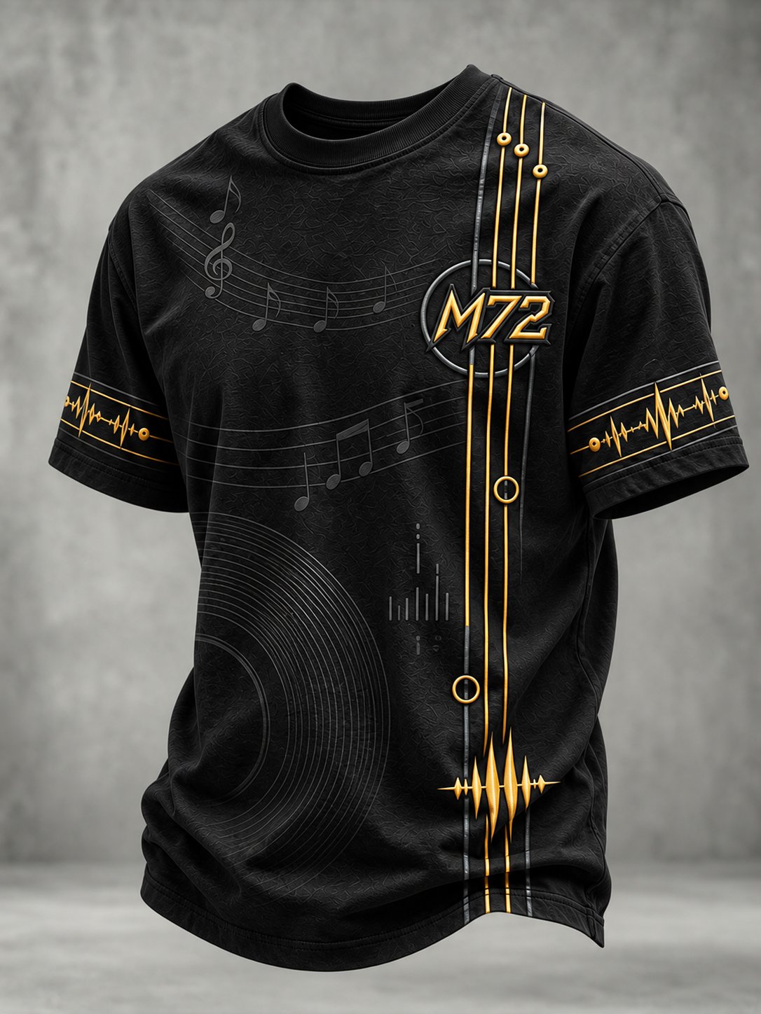 Men's Casual T-Shirt with Music-Themed Print