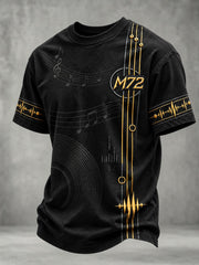 Men's Casual T-Shirt with Music-Themed Print