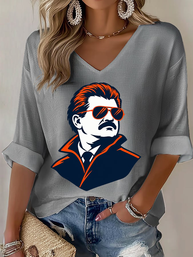 Women's Casual Printed Waffle Top