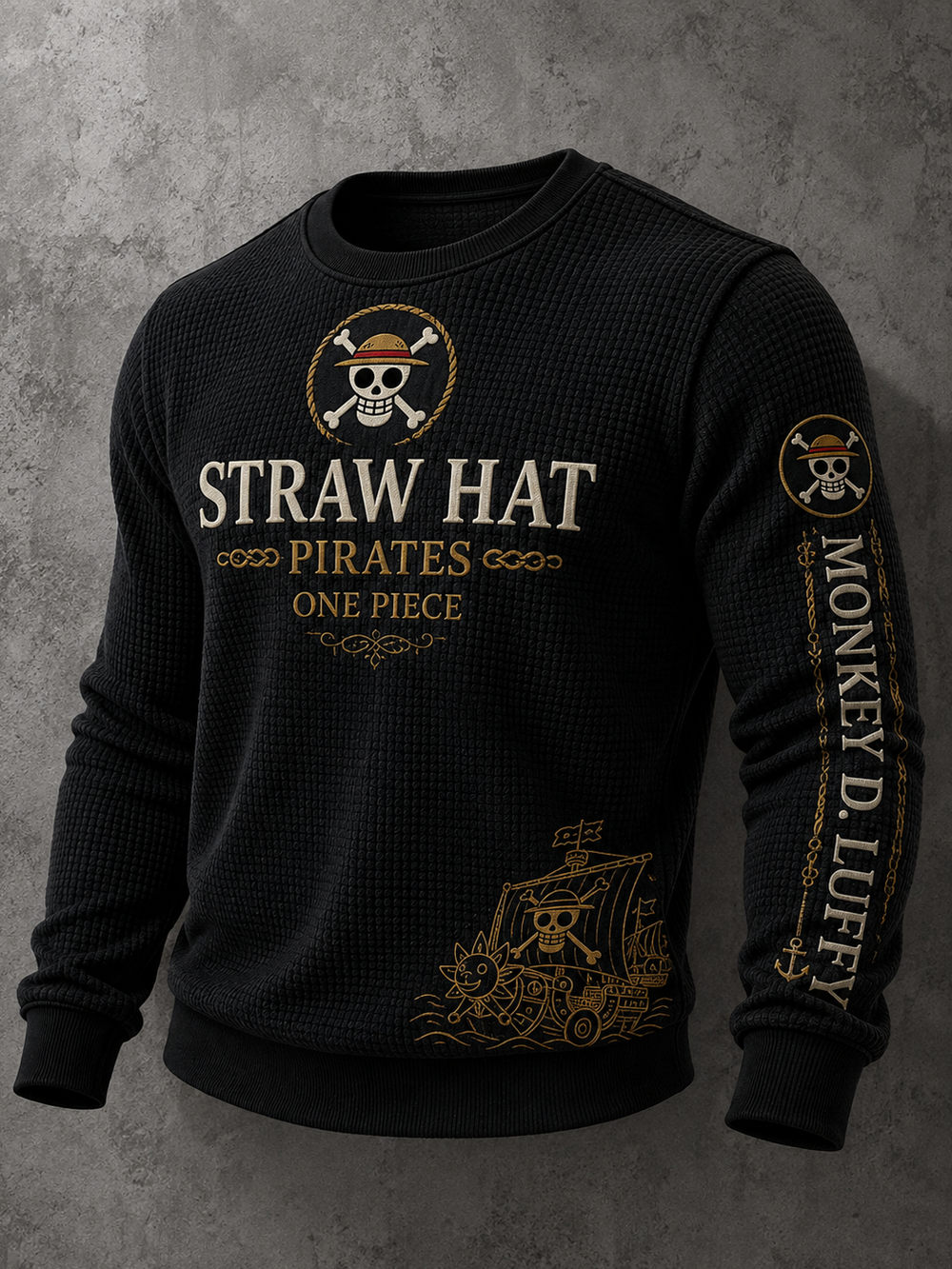 Men's Premium Waffle-Knit Crewneck Sweatshirt Designed Specifically For Anime Fans.