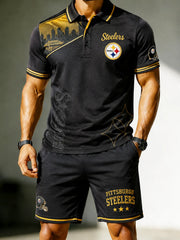 Men's Casual Football Polo Shorts Set