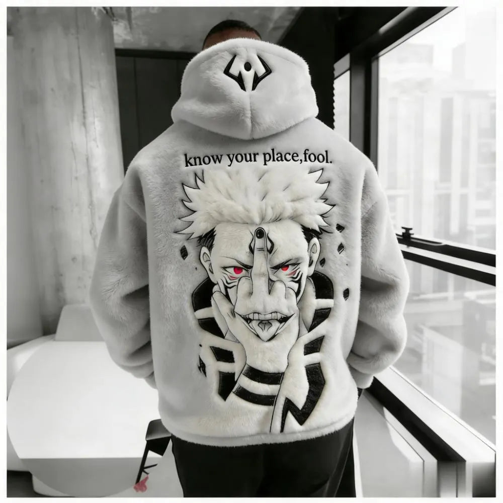 Anime :Ryomen   Color-blocked Plush Hoodie
