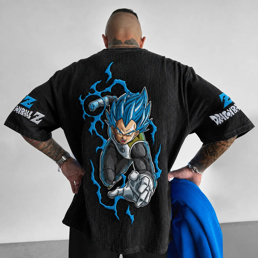 Unisex Anime-Style Retro Corduroy Oversized T-Shirt