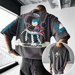 Anime-Inspired Vintage Waffle Knit T-Shirt