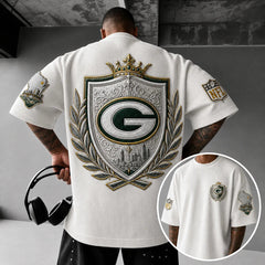 Unisex Loose-Fit Vertical-Stripe Short-Sleeve T-Shirt With Rugby Print