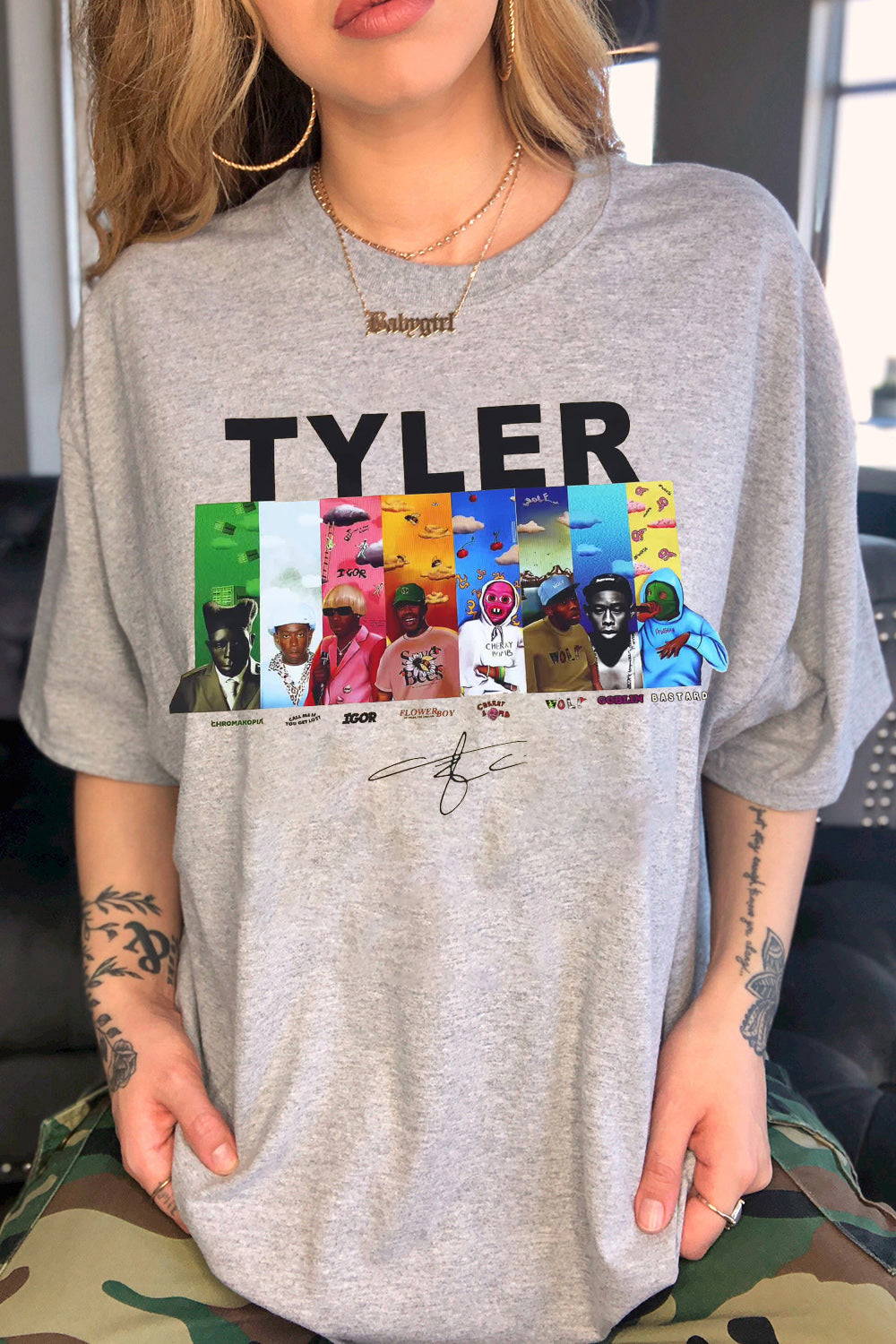 Tyler cartoon print round neck ladies T-shirt