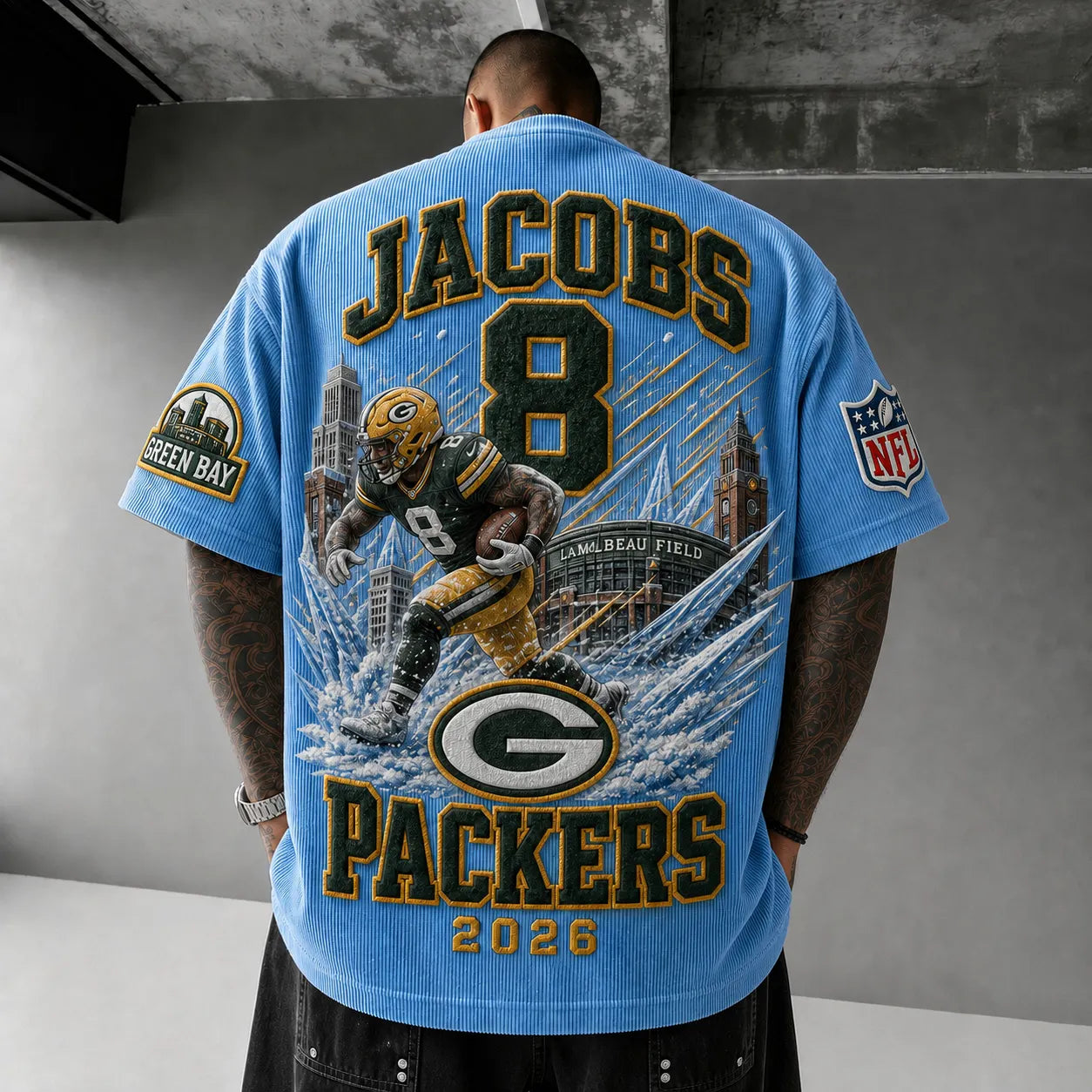 Unisex Loose-Fit Vertical-Stripe Short-Sleeve T-Shirt With Rugby Print
