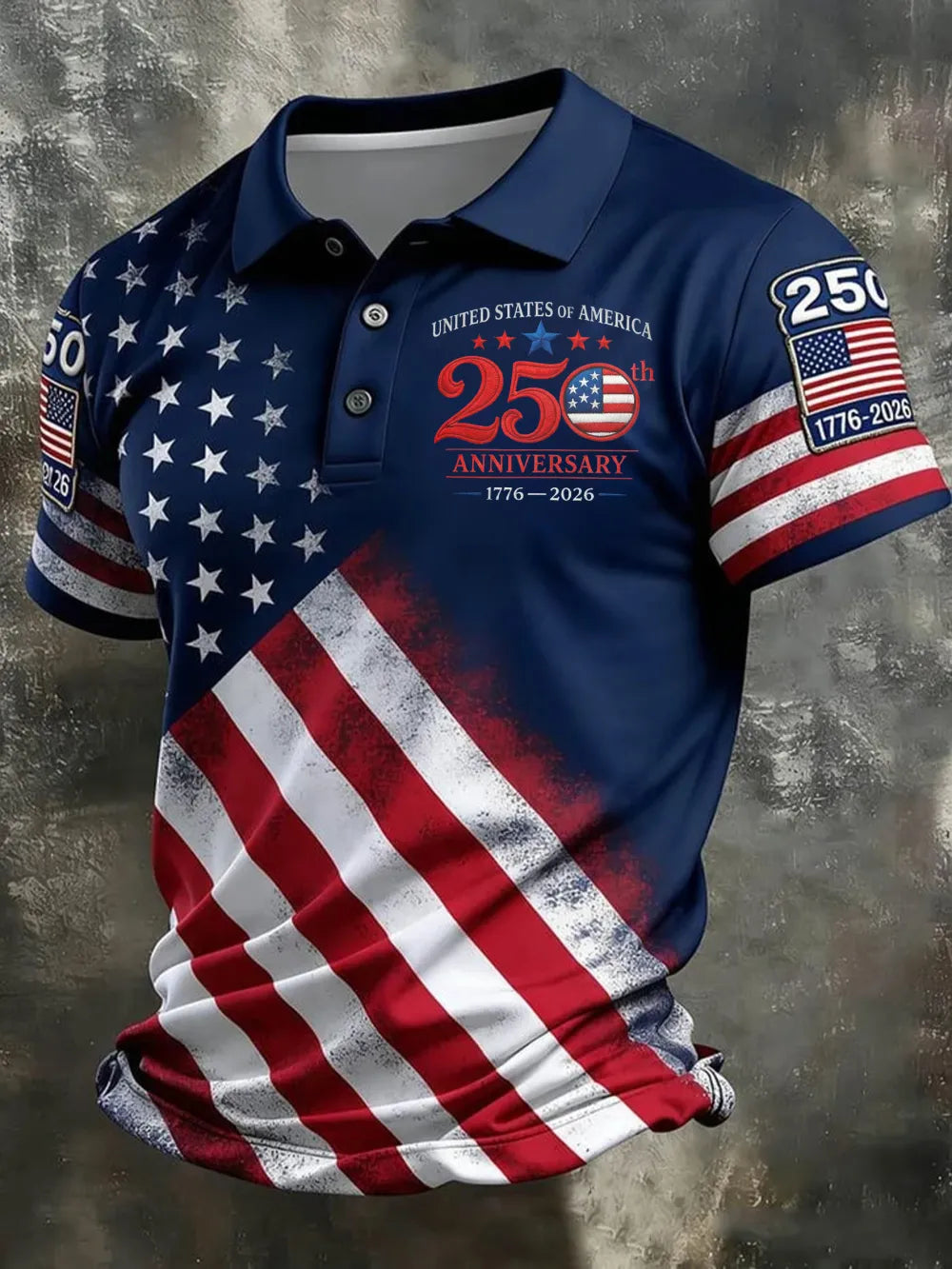 Unisex Casual 250Th Anniversary Celebration Short Sleeved Polo Shirt