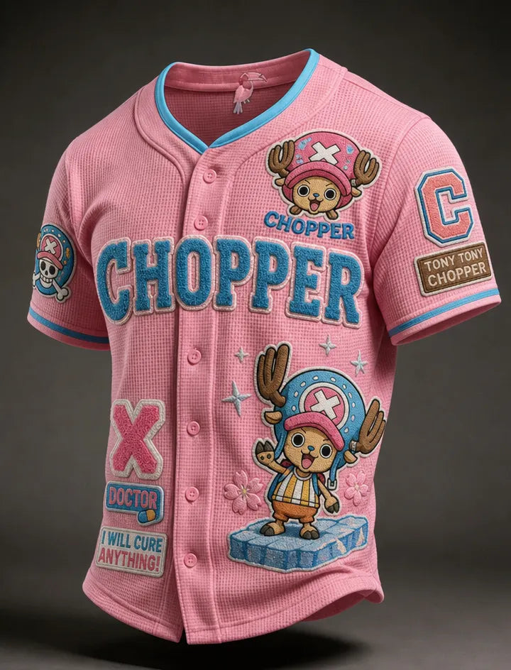 Men's Embroidered Waffle Baseball Jersey Shirt