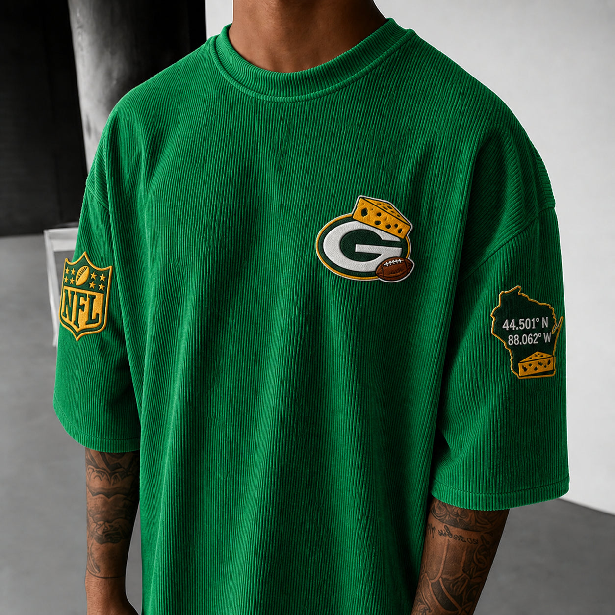 Unisex Loose-Fit Vertical-Stripe Short-Sleeve T-Shirt With Rugby Print