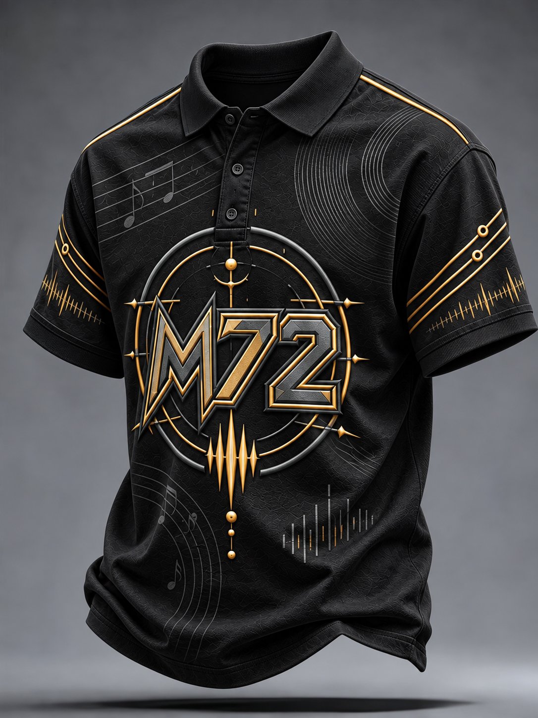 Men's Short-Sleeve Polo Shirt with Music-Inspired Artistic Print
