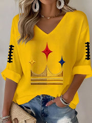 Women’s Golden Crown Star Graphic V-Neck Top