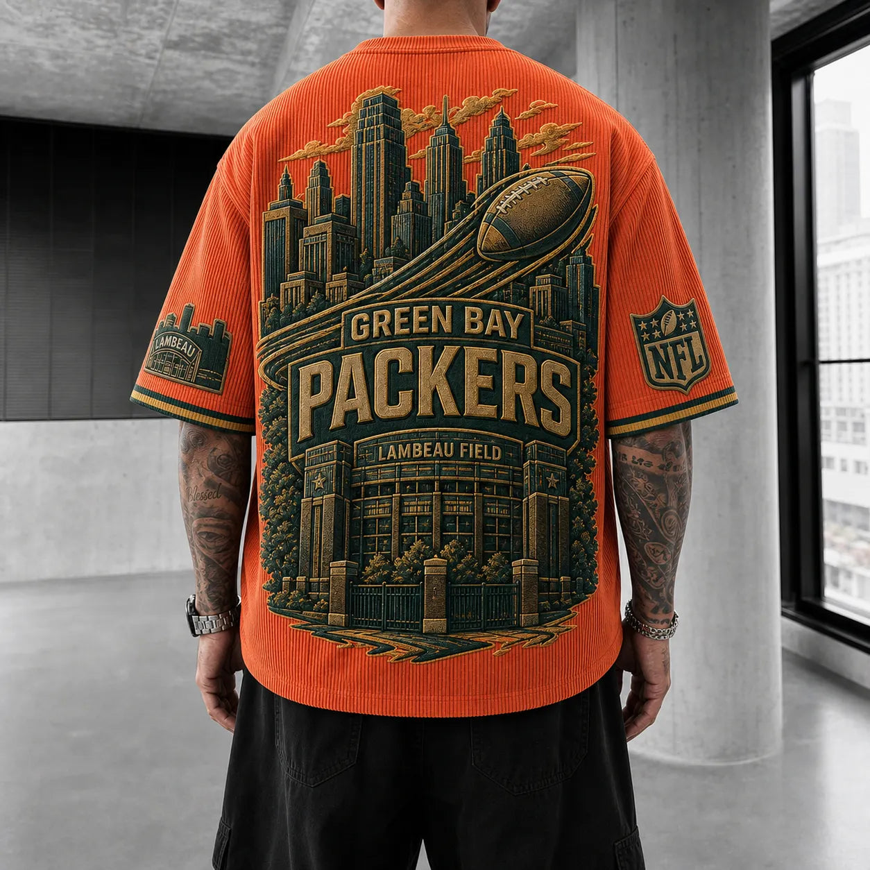 Unisex Loose-Fit Vertical-Stripe Short-Sleeve T-Shirt With Rugby Print