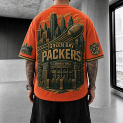 Unisex Loose-Fit Vertical-Stripe Short-Sleeve T-Shirt With Rugby Print