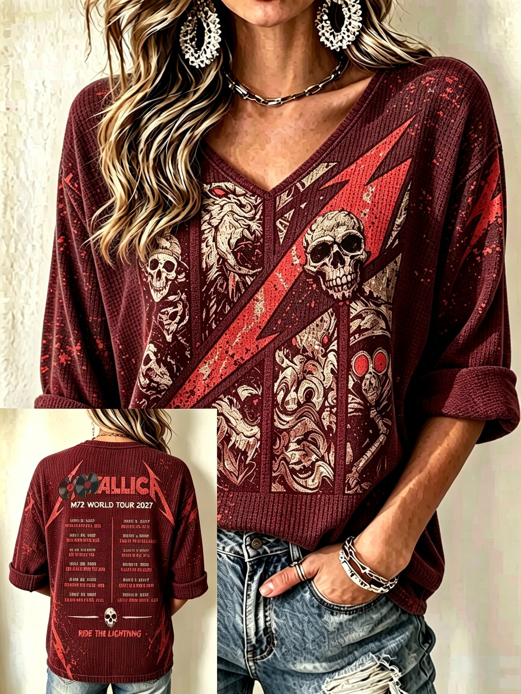 Women's Casual Printed Waffle Top