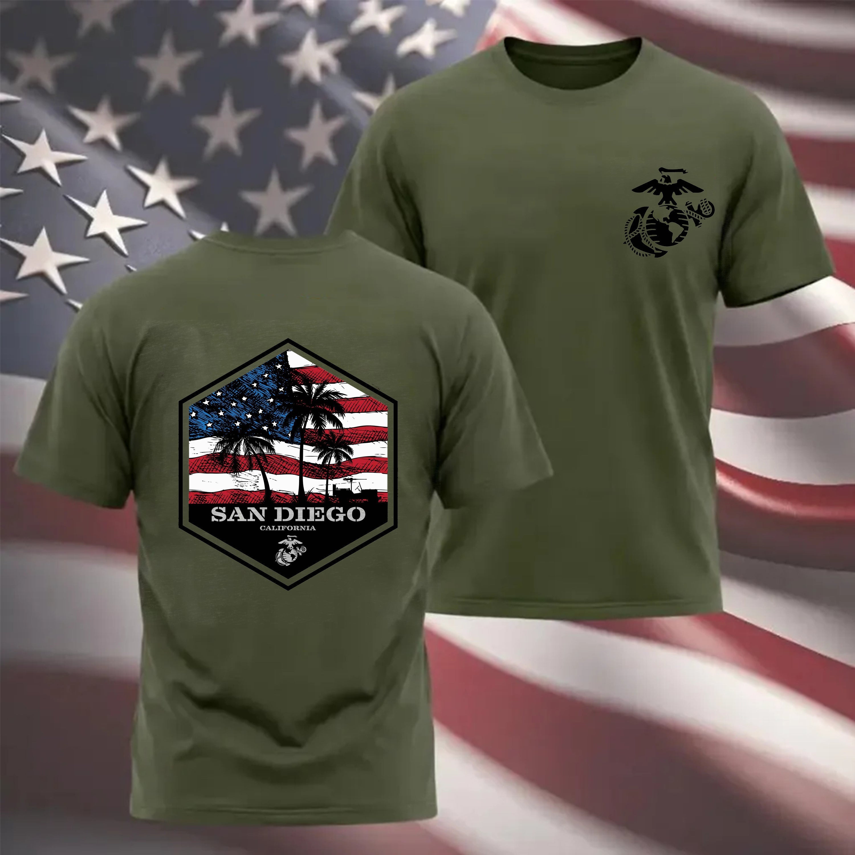Grey USMC Bootcamp Hexagon Back Design T-Shirt