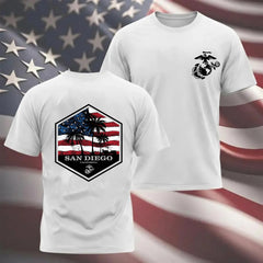 Grey USMC Bootcamp Hexagon Back Design T-Shirt