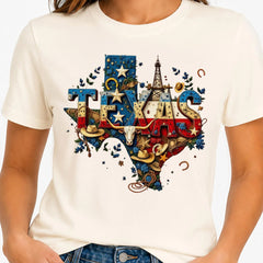 Texas Map State Wild West Cowboy, Star Flag T-shirt
