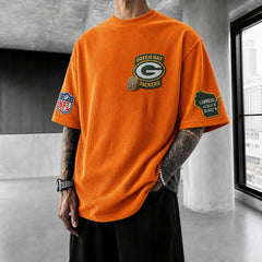 Unisex Loose-Fit Vertical-Stripe Short-Sleeve T-Shirt With Rugby Print