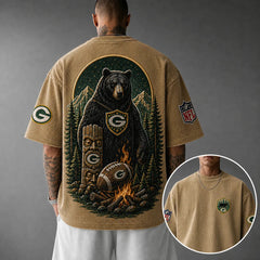Unisex Loose-Fit Vertical-Stripe Short-Sleeve T-Shirt With Rugby Print