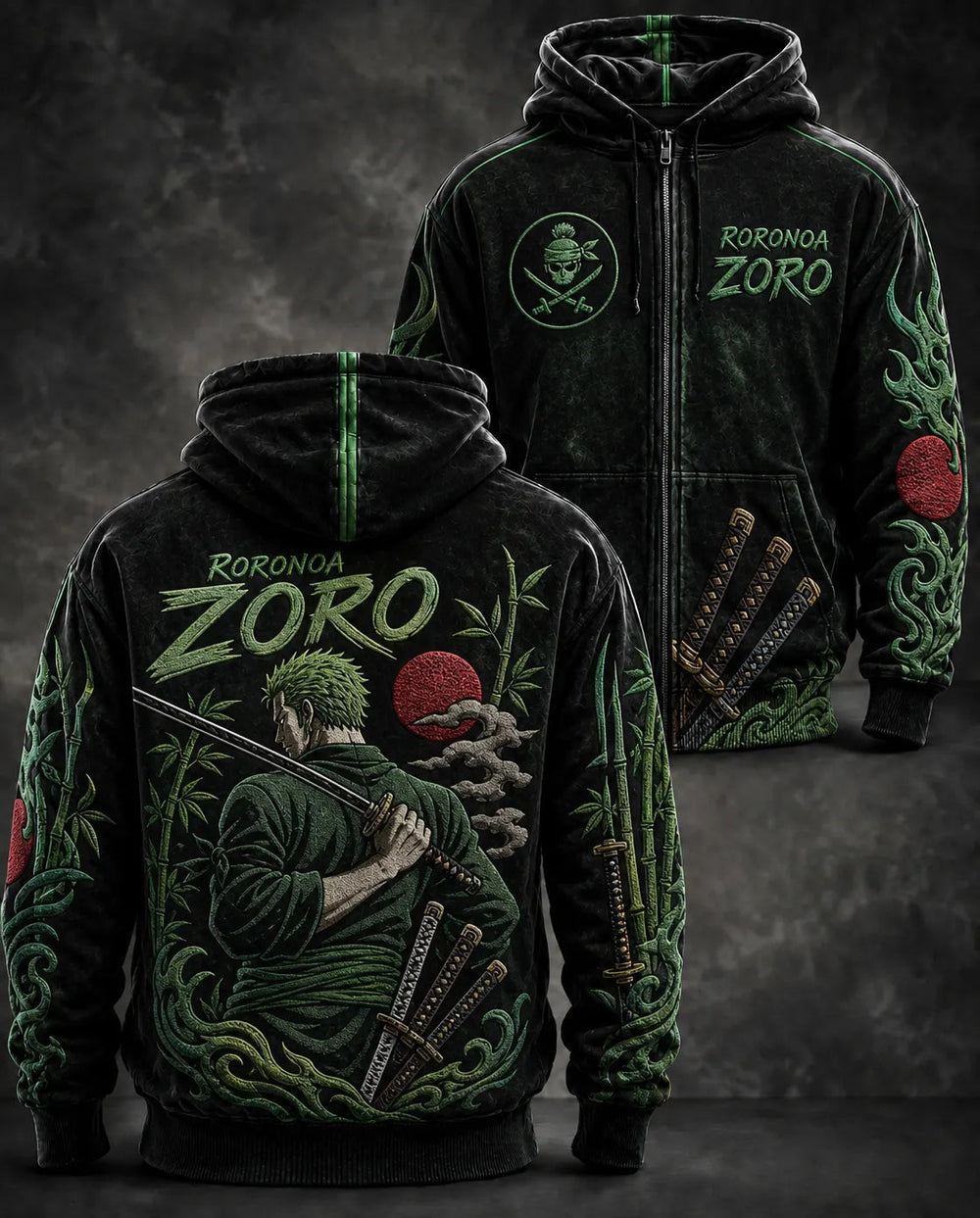 Men's Anime Swordsman Graphic Zip-Up Hoodie