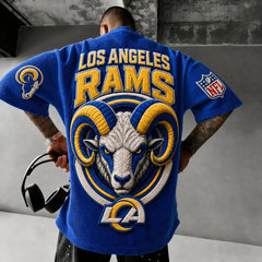 Unisex Loose-Fit Vertical-Stripe Short-Sleeve T-Shirt With Rugby Print