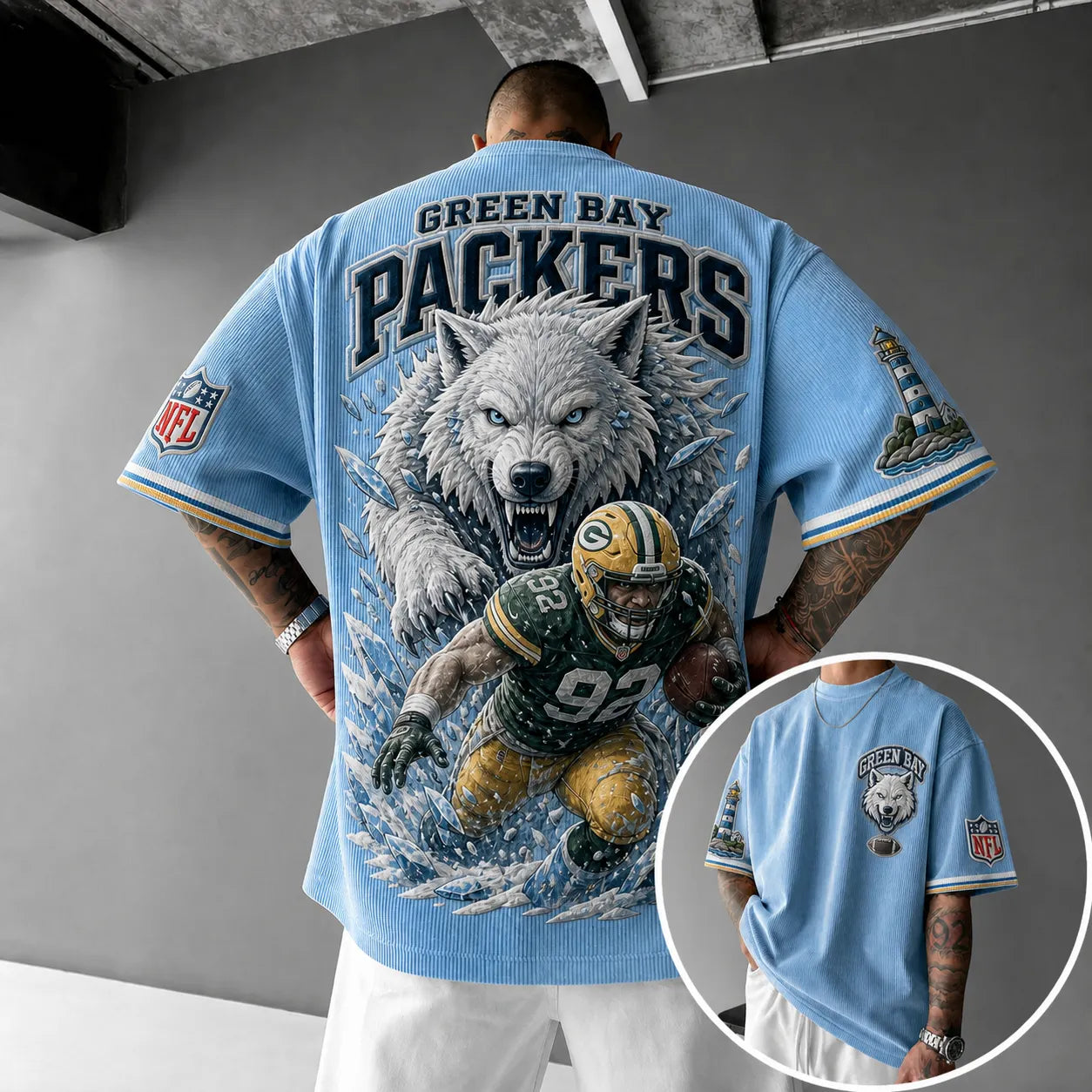 Unisex Loose-Fit Vertical-Stripe Short-Sleeve T-Shirt With Rugby Print