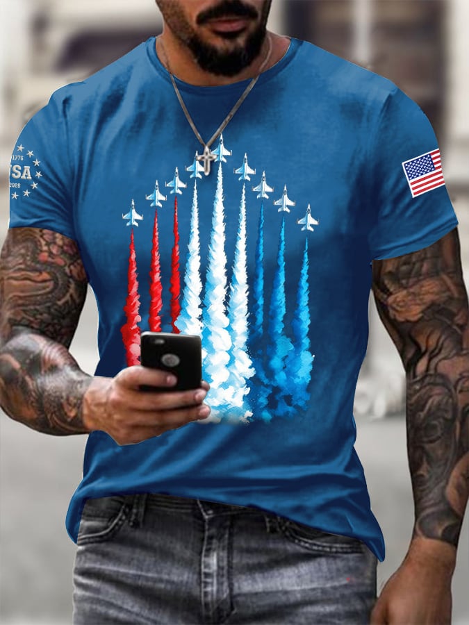 Men's America 250 – Red, White & Blue Sky Tribute Print Casual T-shirt
