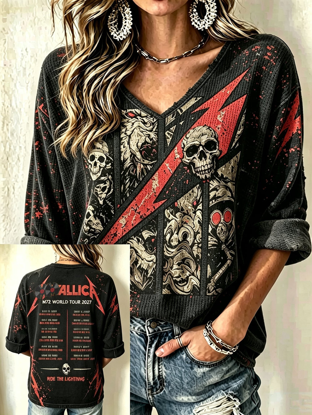 Women's Casual Printed Waffle Top