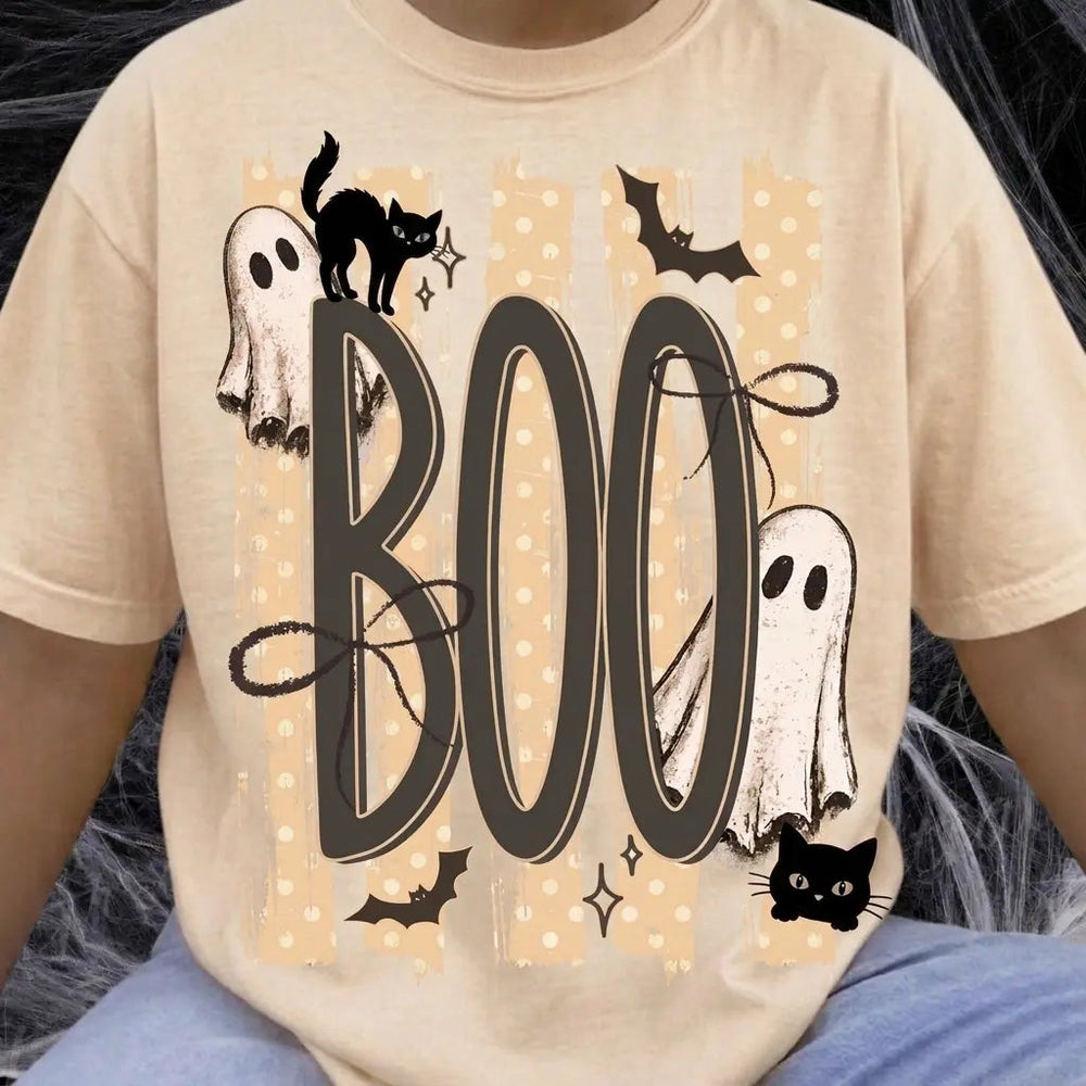 Cute Ghost Black Cat Graphic Tee