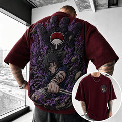 Unisex Oversized Anime-Print Vertical-Stripe Short-Sleeve T-Shirt