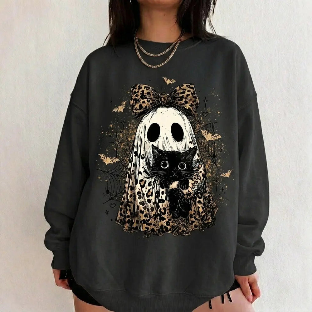 Leopard Ghost Cat Halloween Sweatshirt
