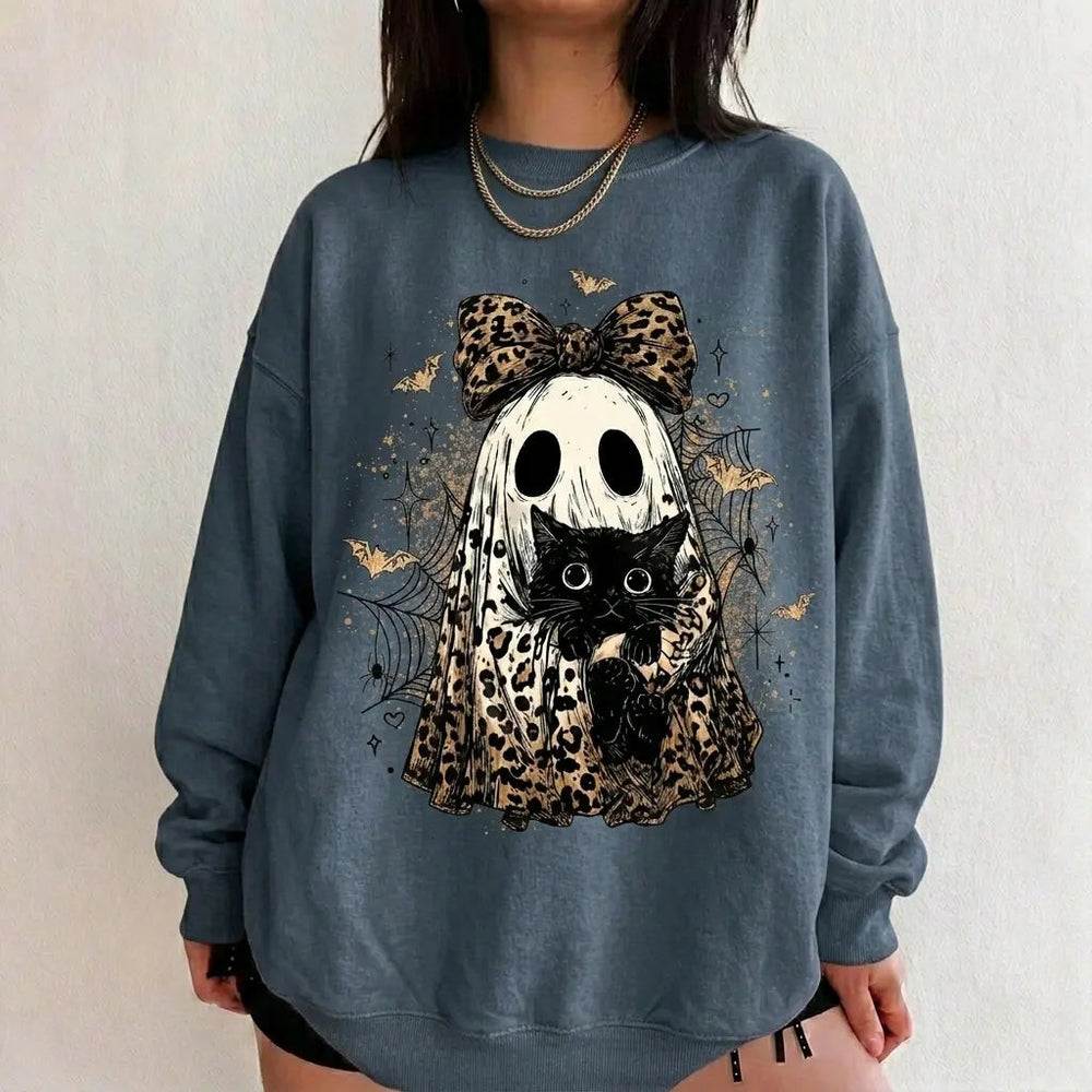 Leopard Ghost Cat Halloween Sweatshirt