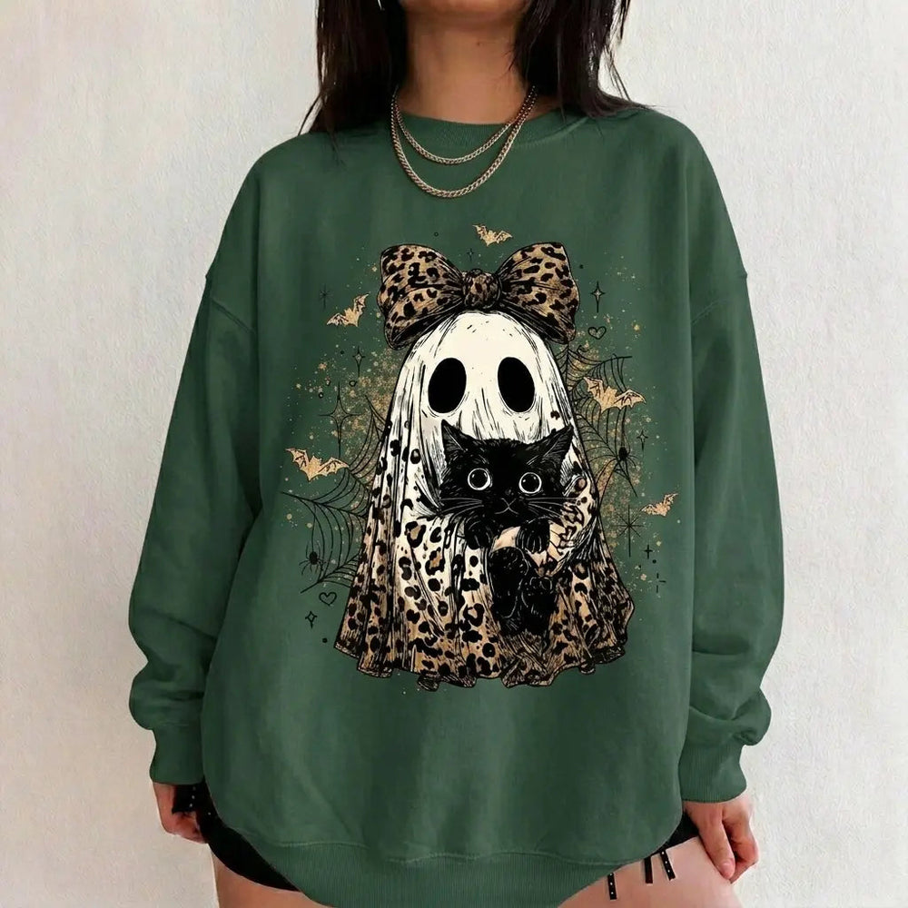 Leopard Ghost Cat Halloween Sweatshirt