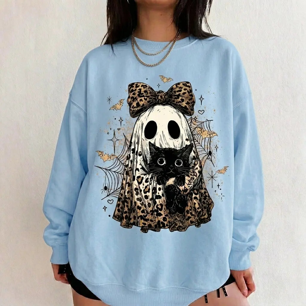 Leopard Ghost Cat Halloween Sweatshirt