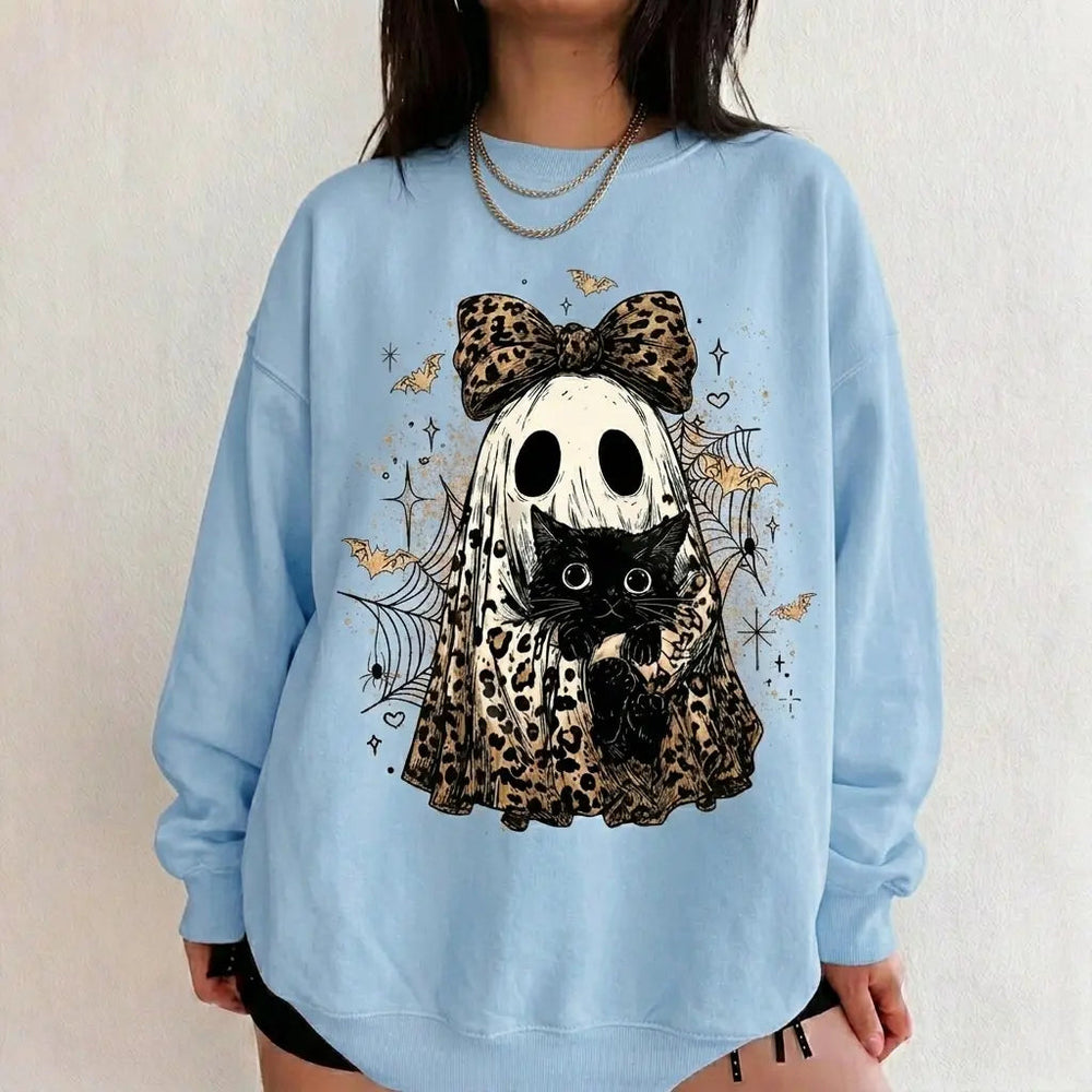Leopard Ghost Cat Halloween Sweatshirt