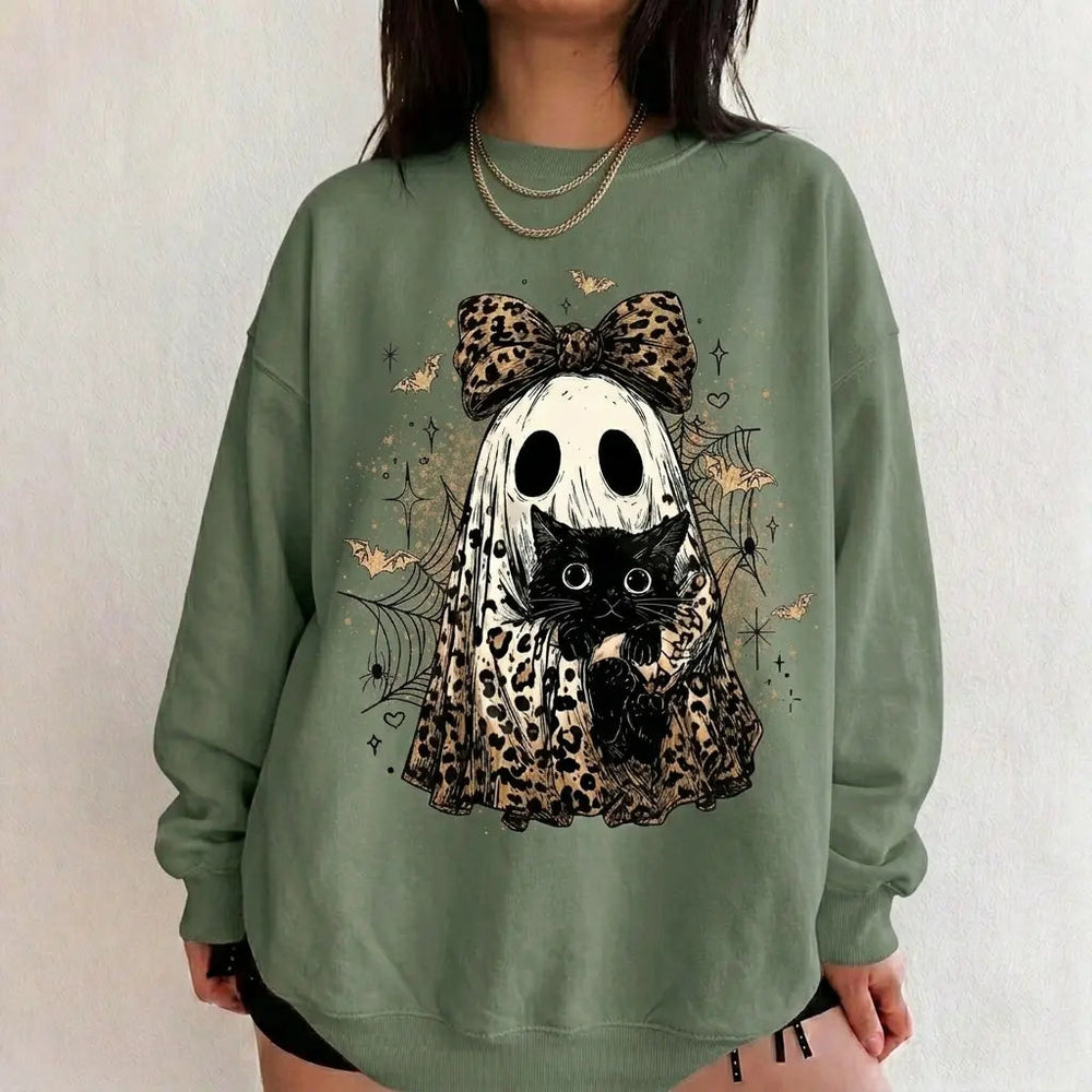 Leopard Ghost Cat Halloween Sweatshirt