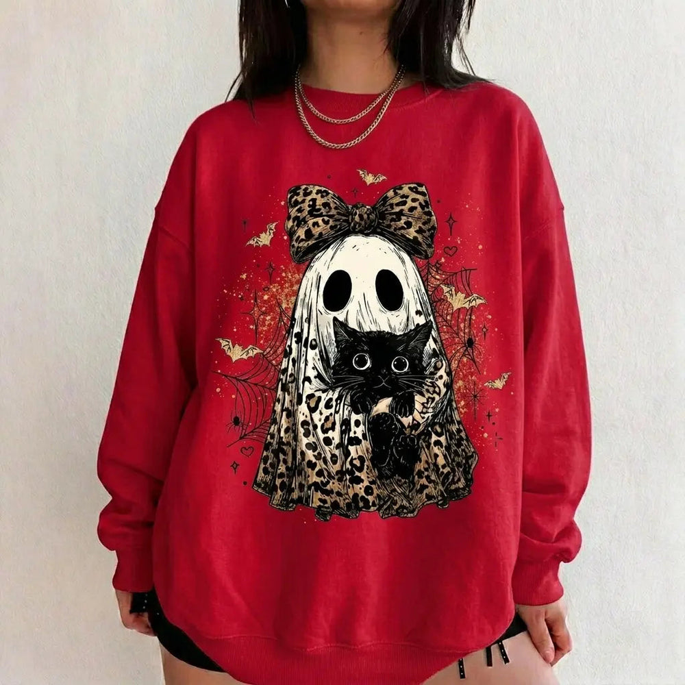 Leopard Ghost Cat Halloween Sweatshirt