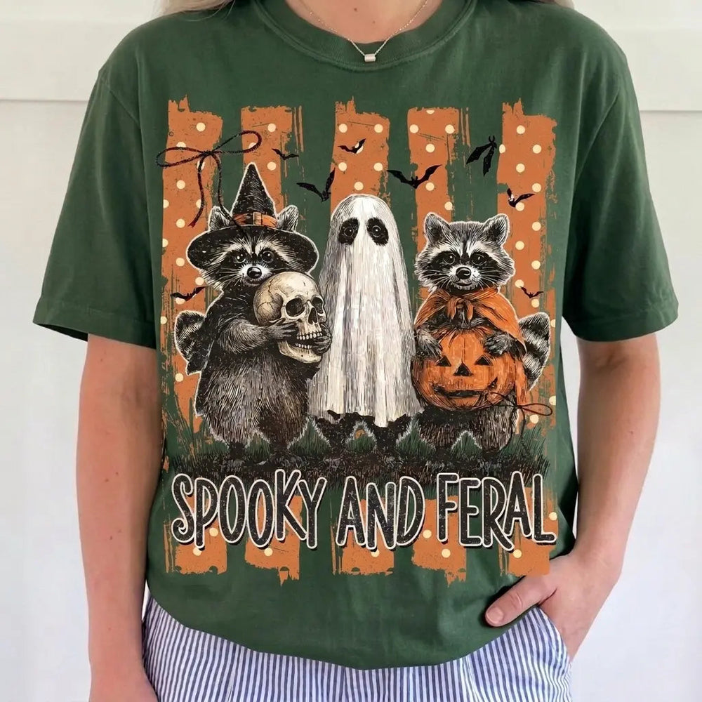 Raccoon Ghost Pumpkin Graphic Tee
