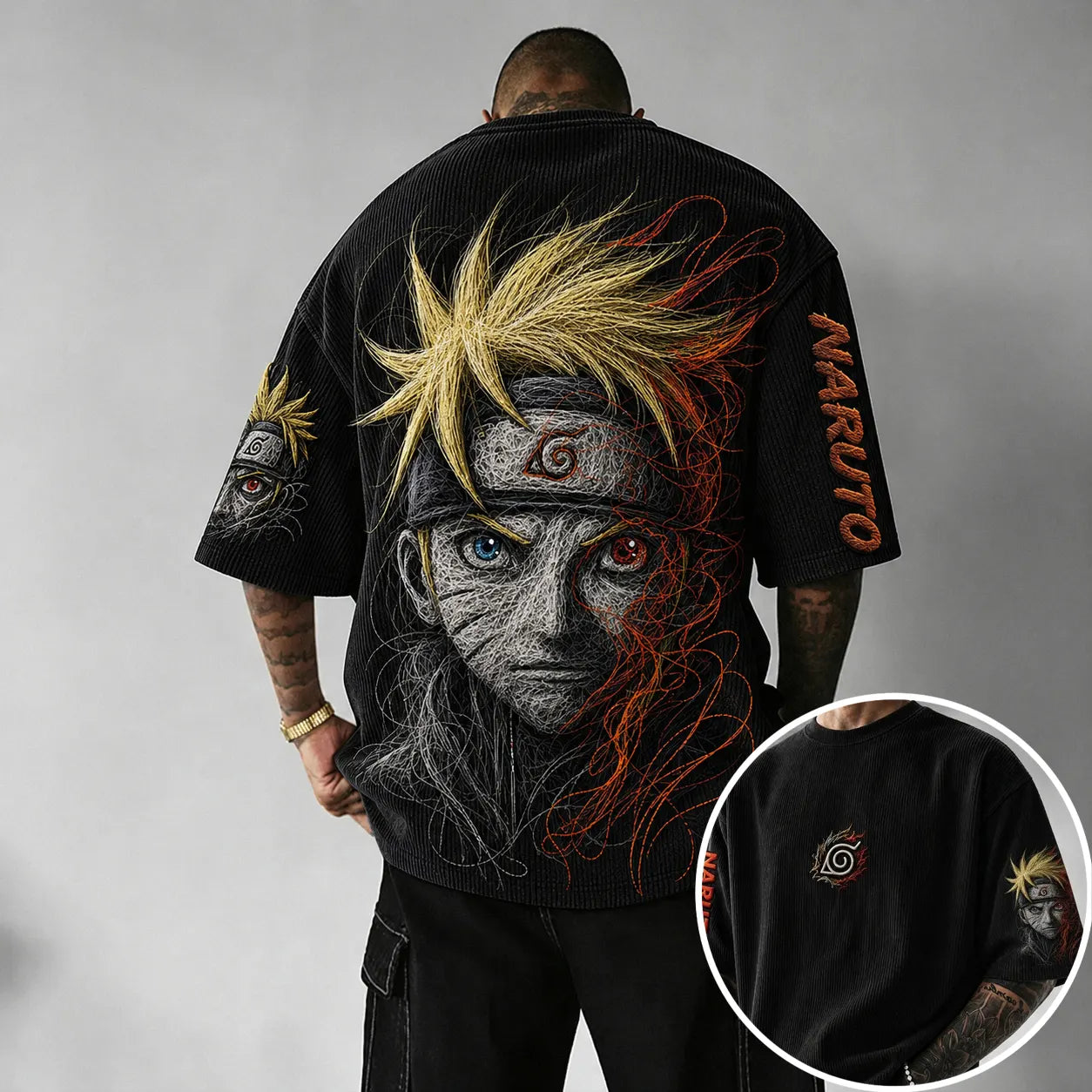 Unisex Anime-Style Retro Corduroy Oversized T-Shirt