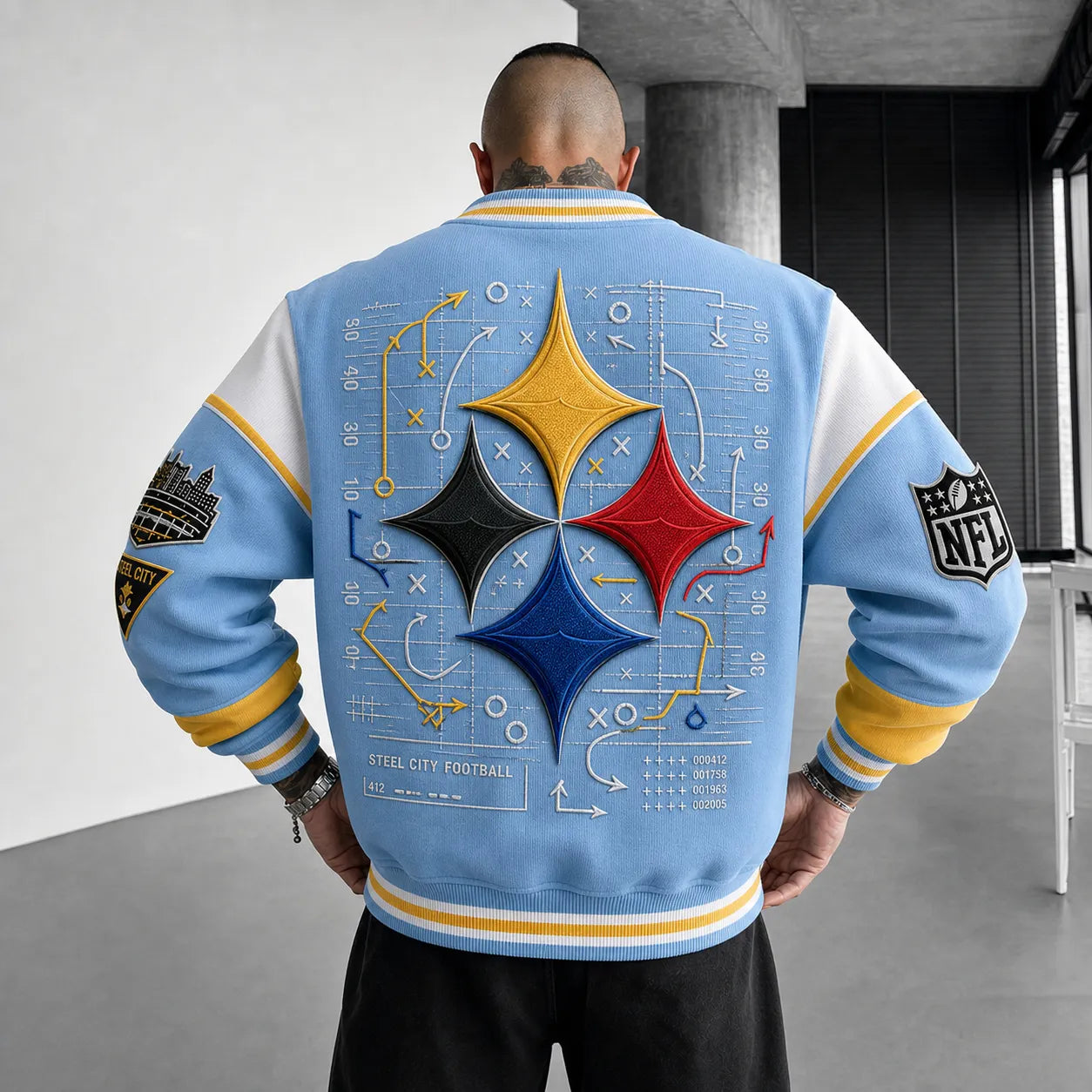 Rugby-print Zip-up Jacket With A Baseball Collar