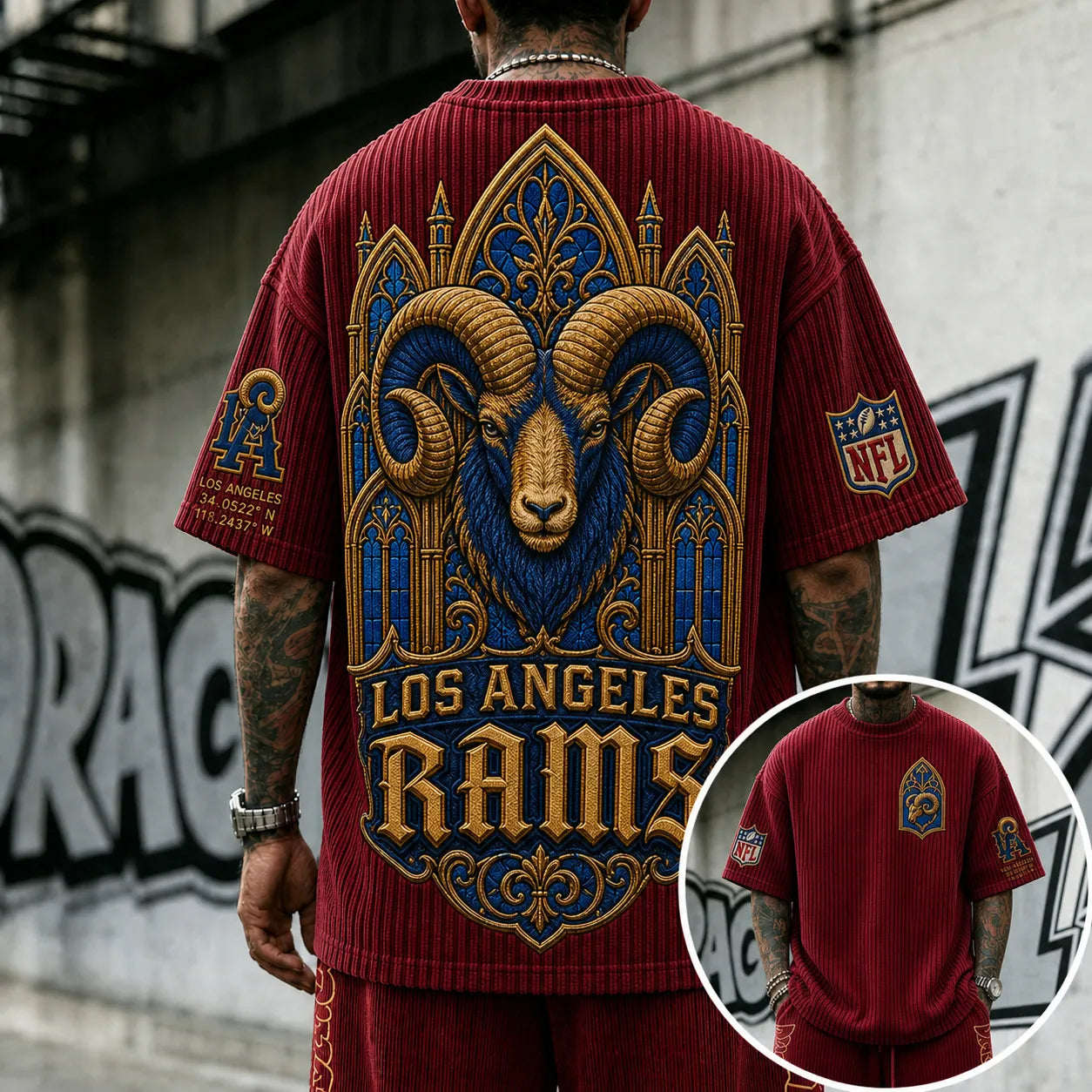 Unisex Loose-Fit Vertical-Stripe Short-Sleeve T-Shirt With Rugby Print