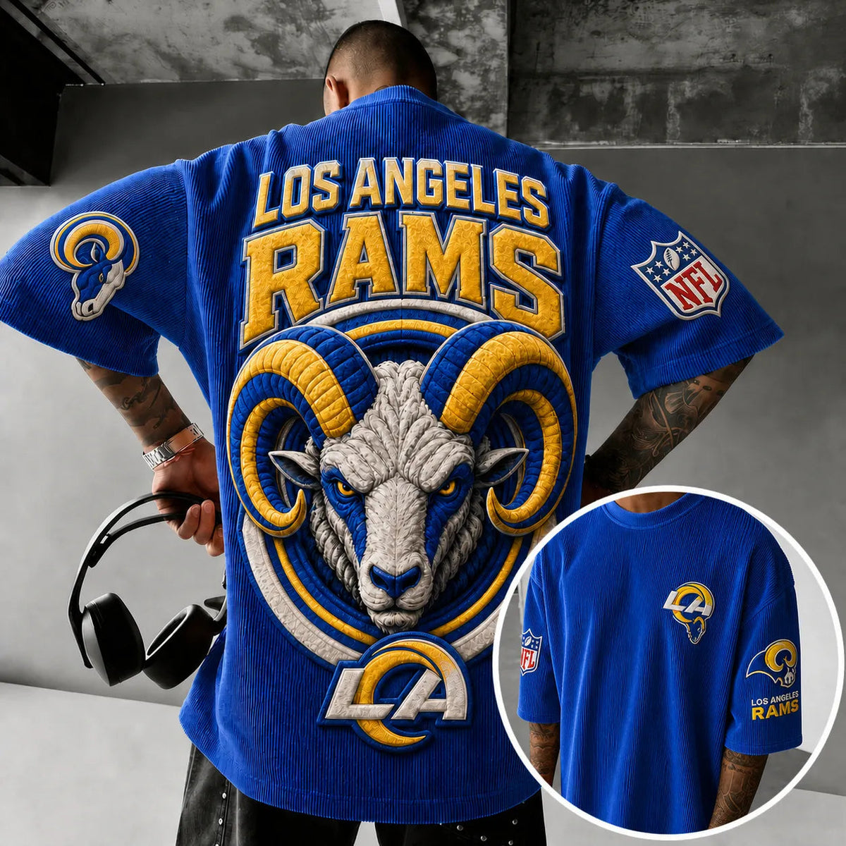 Unisex Loose-Fit Vertical-Stripe Short-Sleeve T-Shirt With Rugby Print
