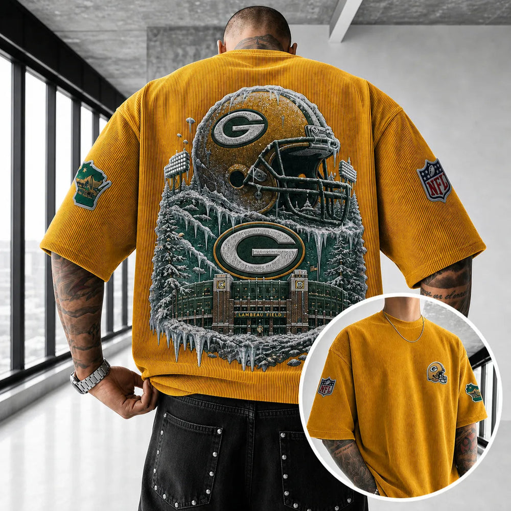 Unisex Loose-Fit Vertical-Stripe Short-Sleeve T-Shirt With Rugby Print