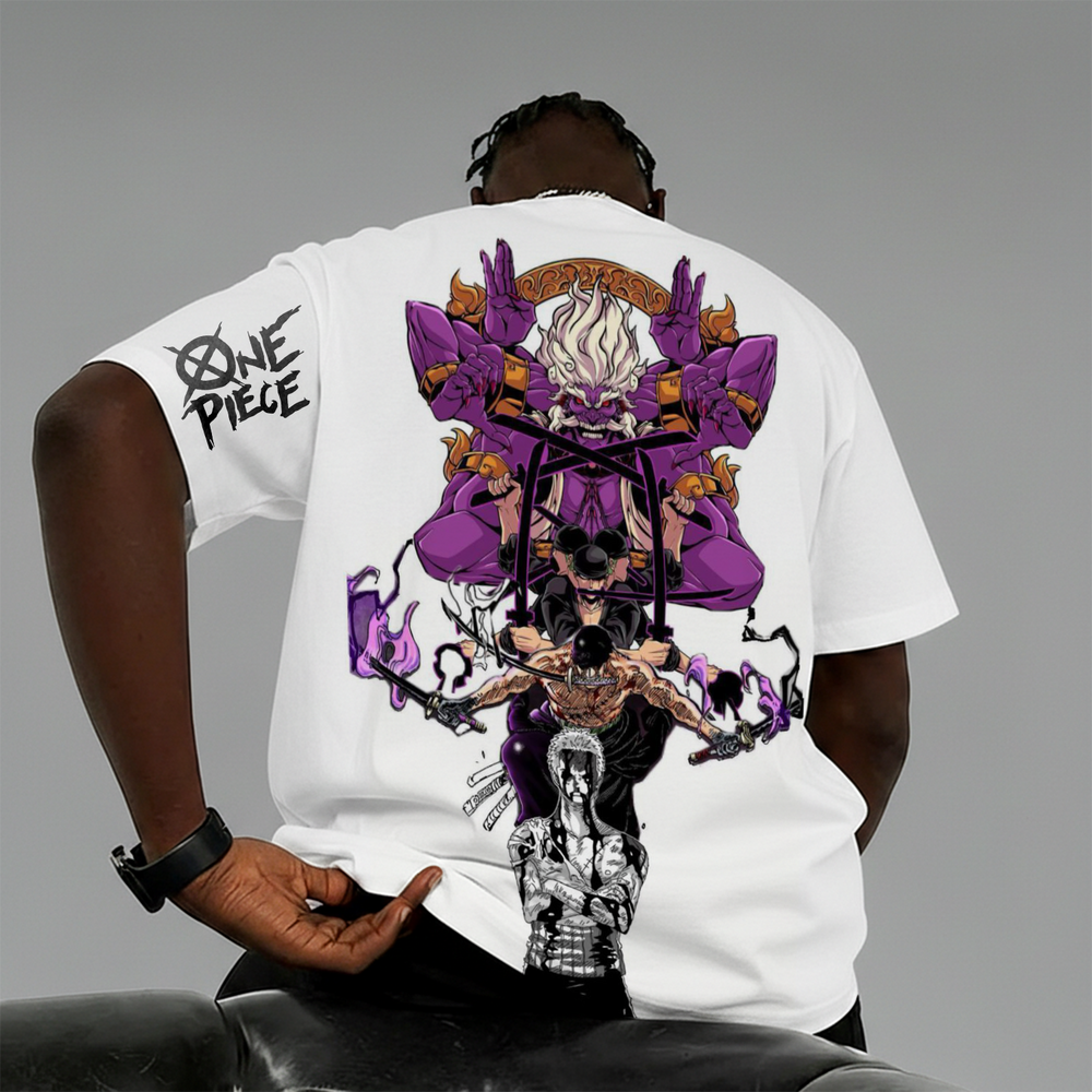 Men's Spring And Summer Loose T-shirt With Personalized Anime Character Embroidery