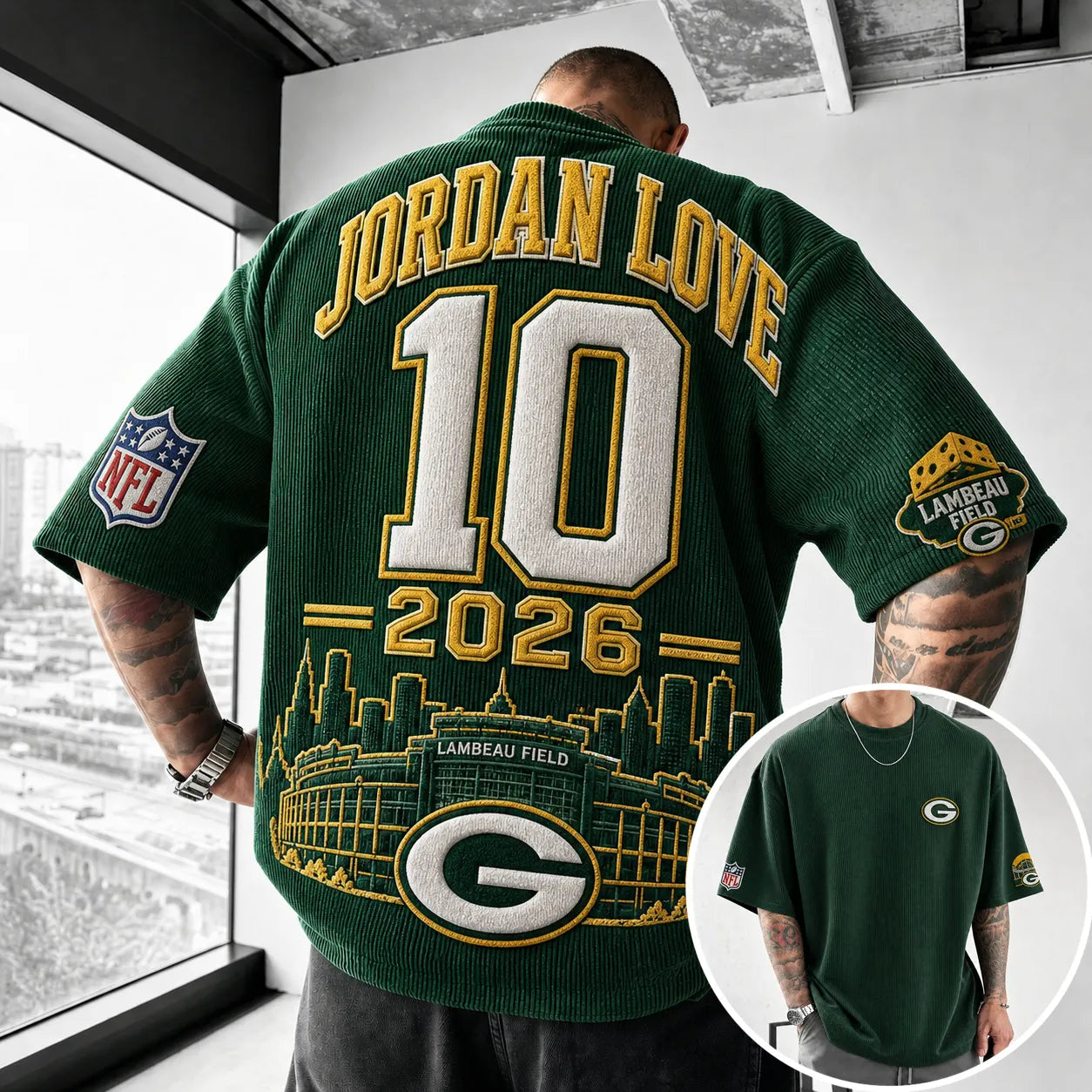 Unisex Loose-Fit Vertical-Stripe Short-Sleeve T-Shirt With Rugby Print