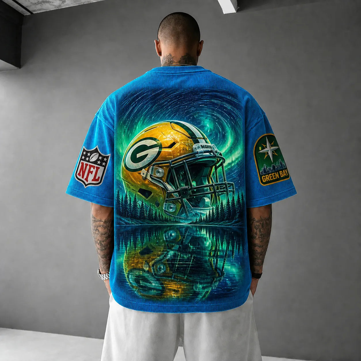 Unisex Loose-Fit Vertical-Stripe Short-Sleeve T-Shirt With Rugby Print