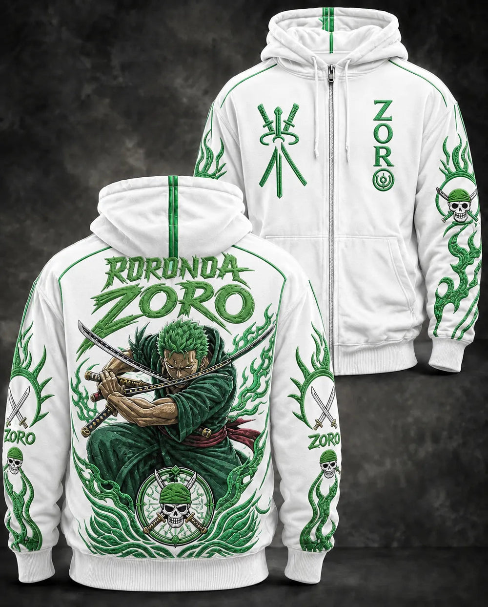 Men's Anime Swordsman Graphic Full Zip-Up Hoodie